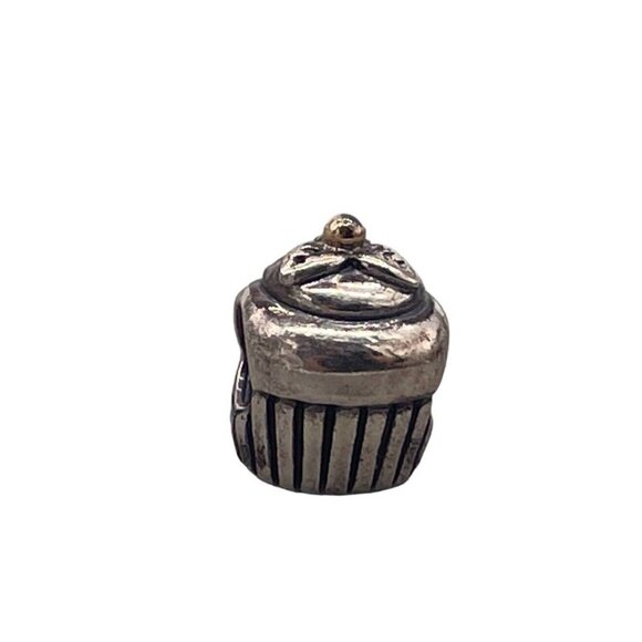 Pandora Two Tone Sterling Silver with 14K Gold Cupcake Food Charm - Picture 1 of 5